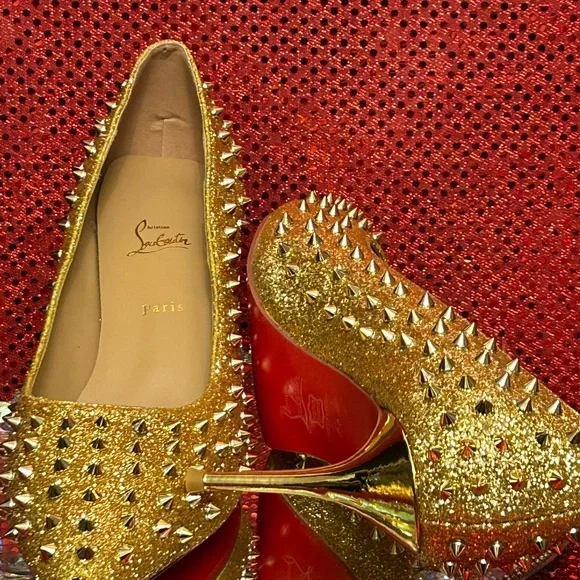 Christian Louboutin Gold Studded Women's Shoes Size 44 (US Women’s 12) - Picture 10 of 15